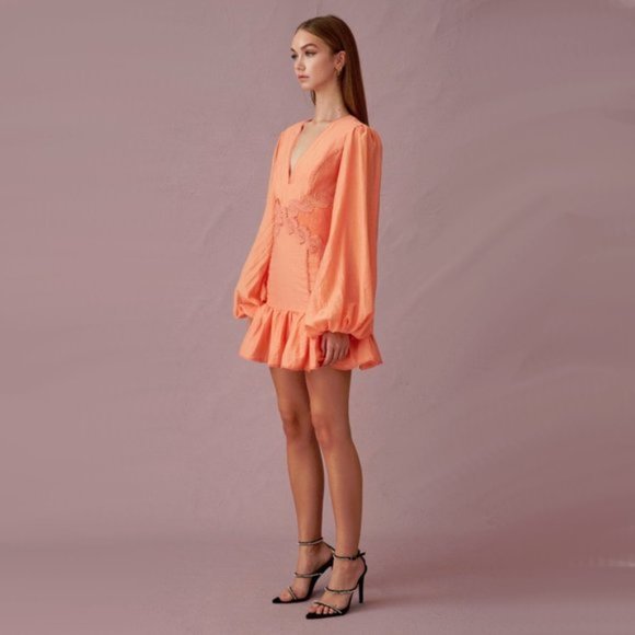 NWT Keepsake peach long sleeve trim mini dress - Picture 3 of 7